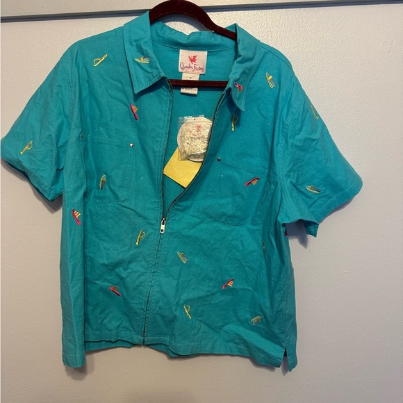 Blue capri and short sleeve zip up set - Picture 5 of 7